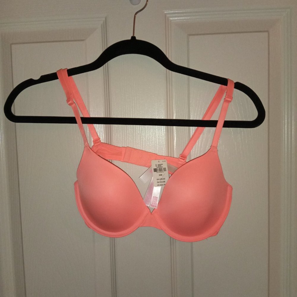 Victoria's Secret PINK Everywhere T Shirt Lightly Lined Bra 32B Neon Orange